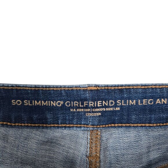 Chicos So Slimming Girlfriend Slim Leg Ankle Jeans Size 10 Blue Denim - Picture 5 of 5